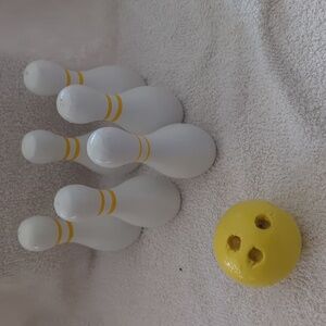 Handmade Wooden  White and Yellow Bowling Set